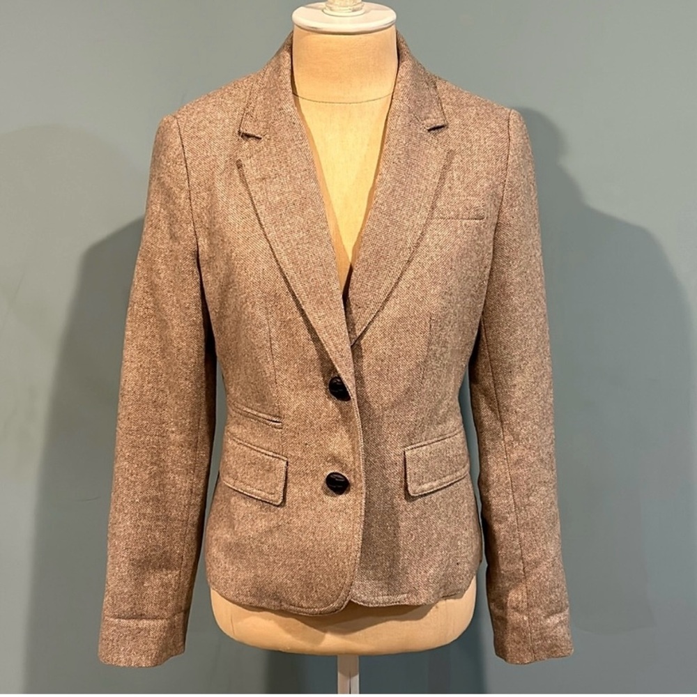 Banana Republic Factory Wool Blend Tweed Blazer size 2 Double Button Oatmeal